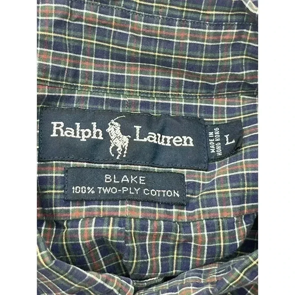 Polo Ralph Lauren Blake Blue Green Plaid Mens Size L Button Up Long Sleeve Shirt